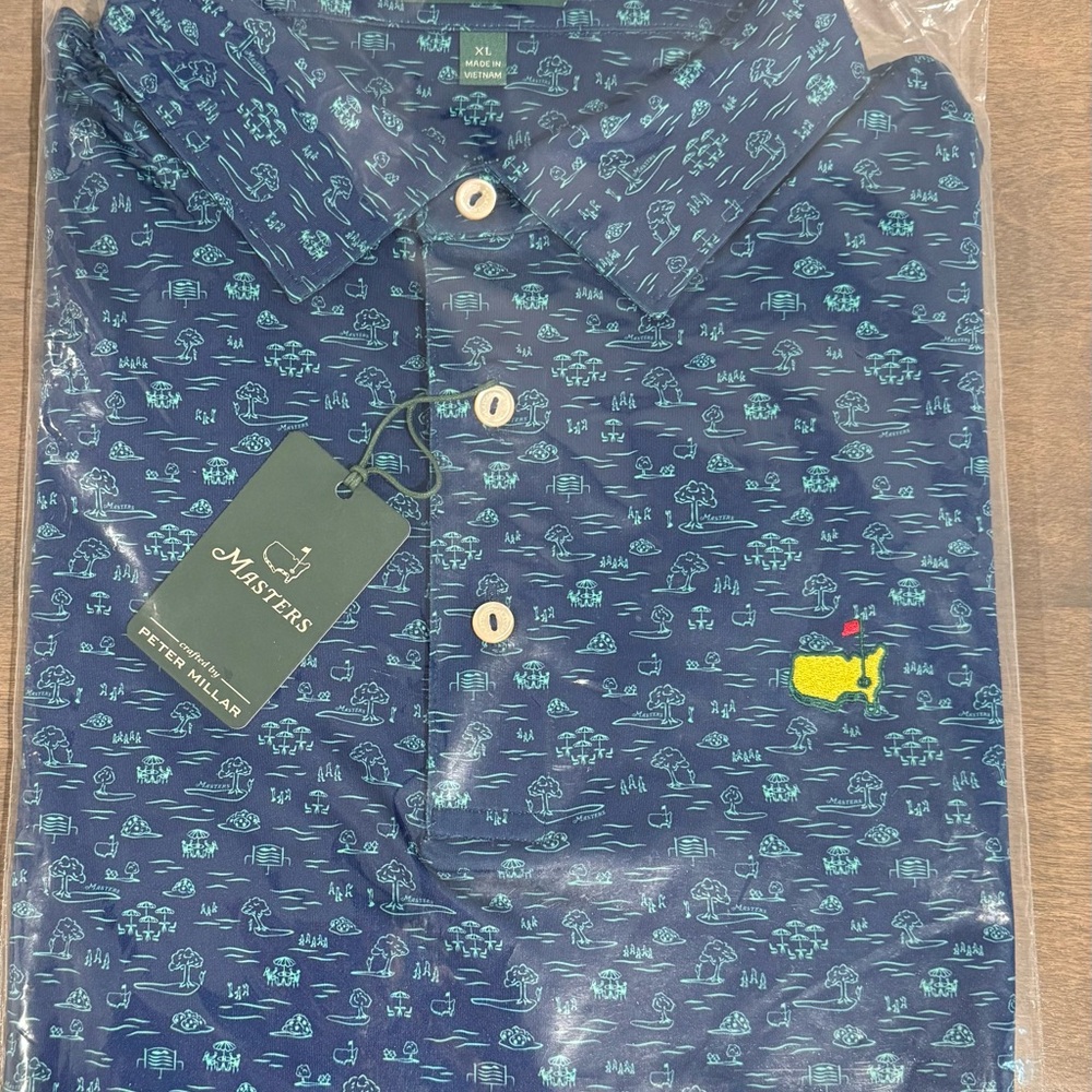 Peter Millar Master Navy Blue Patterned Polo Shirt